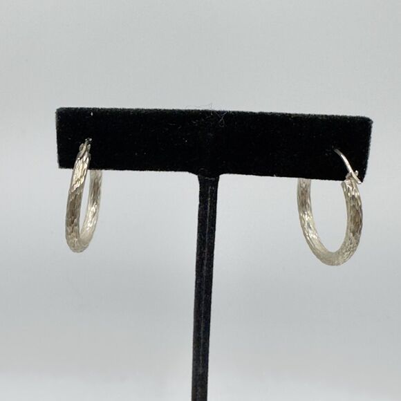 Vintage Textured Sterling Silver Medium Hoop Earrings Minimalist Signed AAJ Ster - Picture 7 of 10